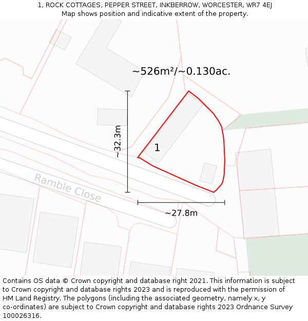 1, ROCK COTTAGES, PEPPER STREET, INKBERROW, WORCESTER, WR7 4EJ: Plot and title map