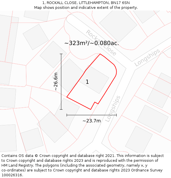 1, ROCKALL CLOSE, LITTLEHAMPTON, BN17 6SN: Plot and title map