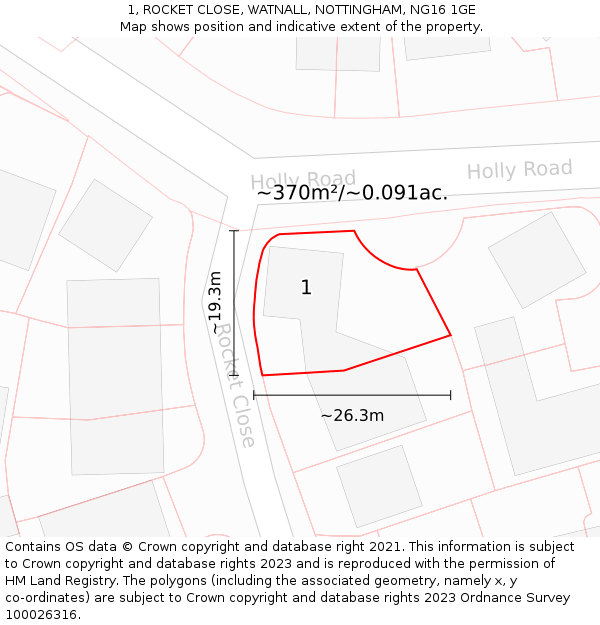 1, ROCKET CLOSE, WATNALL, NOTTINGHAM, NG16 1GE: Plot and title map