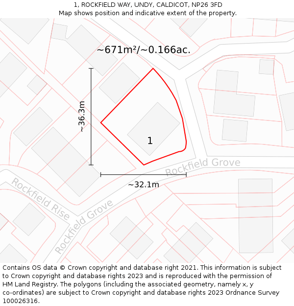 1, ROCKFIELD WAY, UNDY, CALDICOT, NP26 3FD: Plot and title map