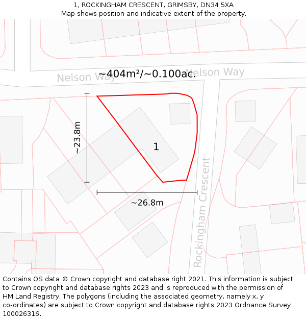 1, ROCKINGHAM CRESCENT, GRIMSBY, DN34 5XA: Plot and title map