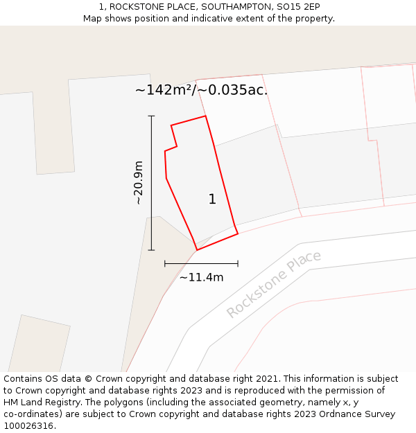 1, ROCKSTONE PLACE, SOUTHAMPTON, SO15 2EP: Plot and title map