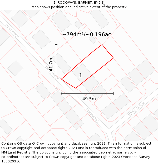1, ROCKWAYS, BARNET, EN5 3JJ: Plot and title map