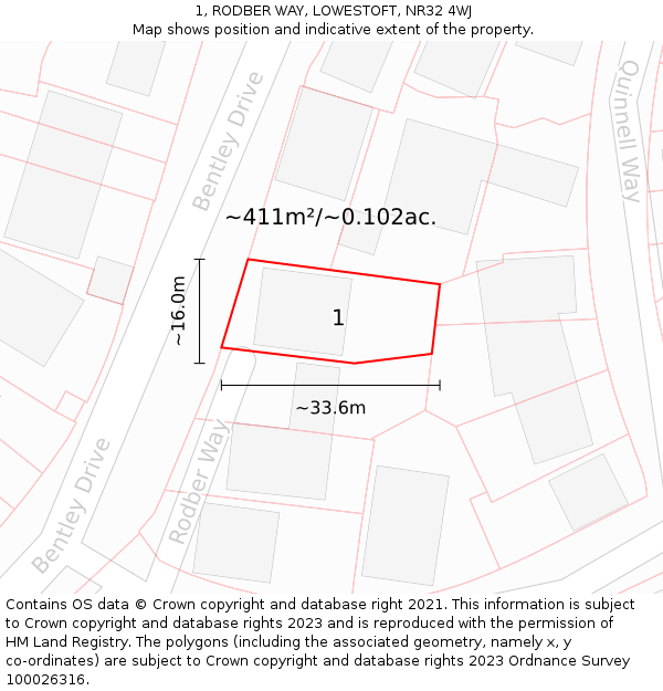 1, RODBER WAY, LOWESTOFT, NR32 4WJ: Plot and title map