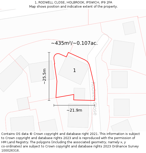 1, RODWELL CLOSE, HOLBROOK, IPSWICH, IP9 2FA: Plot and title map