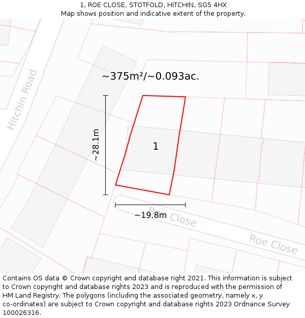 1, ROE CLOSE, STOTFOLD, HITCHIN, SG5 4HX: Plot and title map