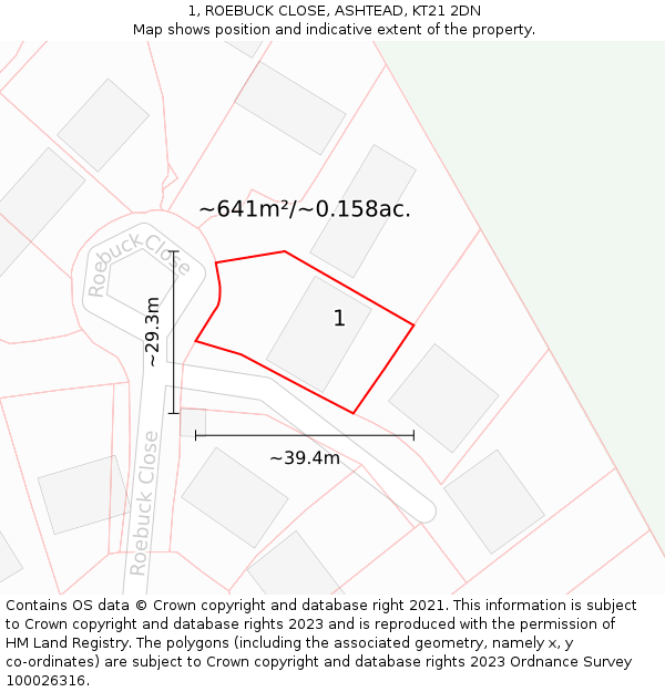 1, ROEBUCK CLOSE, ASHTEAD, KT21 2DN: Plot and title map