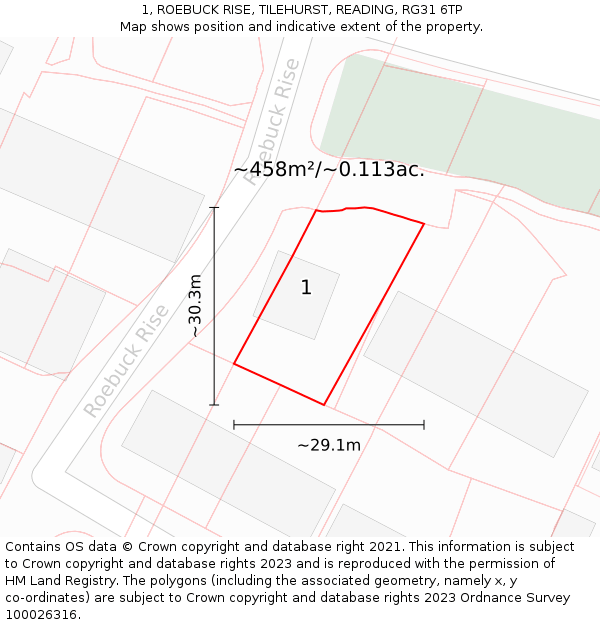 1, ROEBUCK RISE, TILEHURST, READING, RG31 6TP: Plot and title map