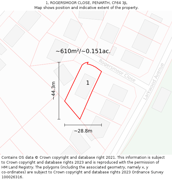 1, ROGERSMOOR CLOSE, PENARTH, CF64 3JL: Plot and title map