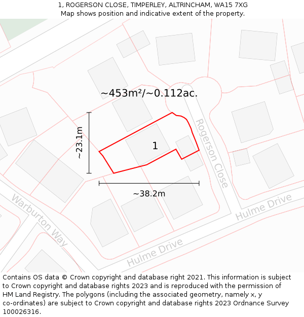 1, ROGERSON CLOSE, TIMPERLEY, ALTRINCHAM, WA15 7XG: Plot and title map