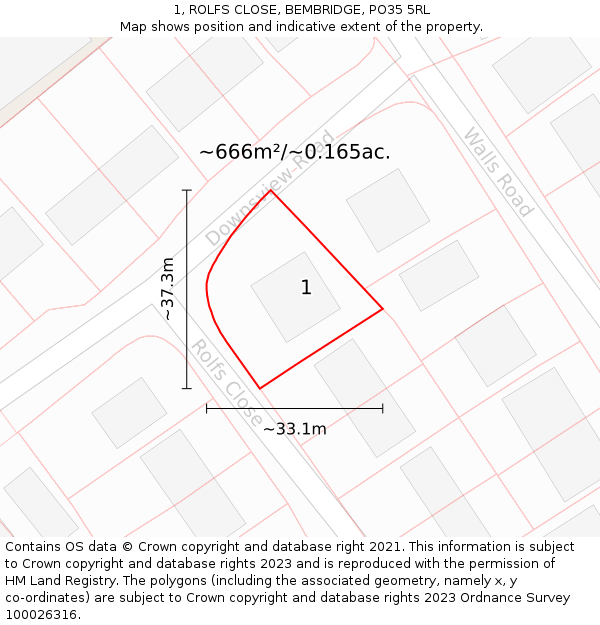 1, ROLFS CLOSE, BEMBRIDGE, PO35 5RL: Plot and title map