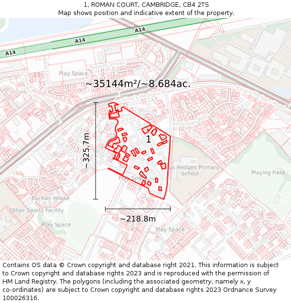 1, ROMAN COURT, CAMBRIDGE, CB4 2TS: Plot and title map