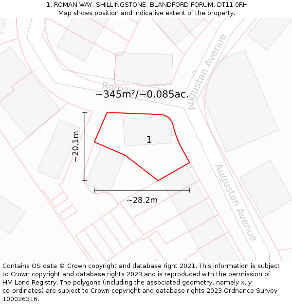 1, ROMAN WAY, SHILLINGSTONE, BLANDFORD FORUM, DT11 0RH: Plot and title map