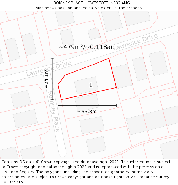 1, ROMNEY PLACE, LOWESTOFT, NR32 4NG: Plot and title map