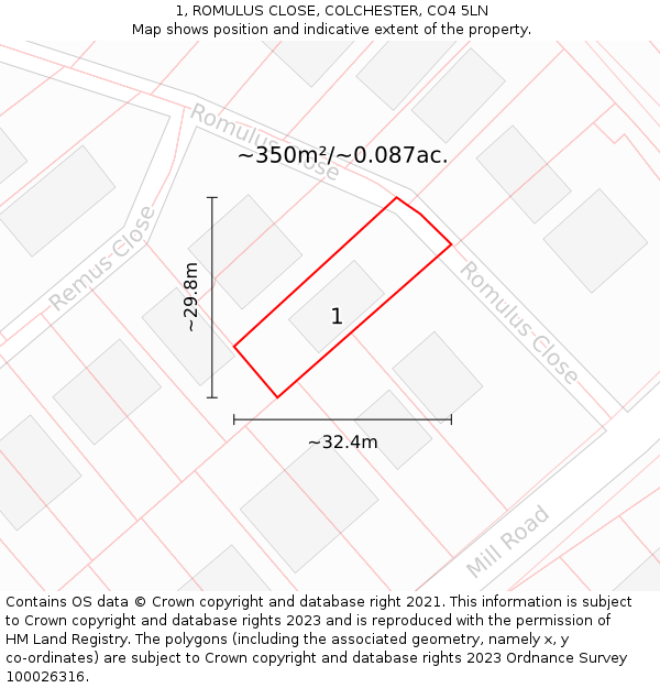 1, ROMULUS CLOSE, COLCHESTER, CO4 5LN: Plot and title map