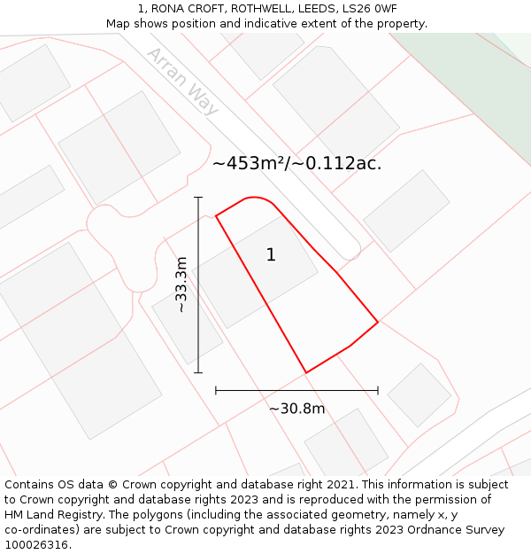 1, RONA CROFT, ROTHWELL, LEEDS, LS26 0WF: Plot and title map