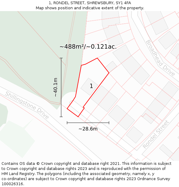 1, RONDEL STREET, SHREWSBURY, SY1 4FA: Plot and title map