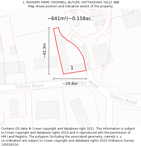 1, ROOKERY FARM, CROPWELL BUTLER, NOTTINGHAM, NG12 3BB: Plot and title map
