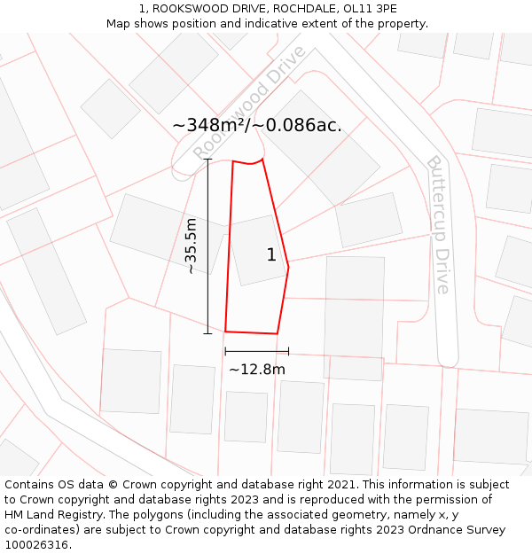1, ROOKSWOOD DRIVE, ROCHDALE, OL11 3PE: Plot and title map