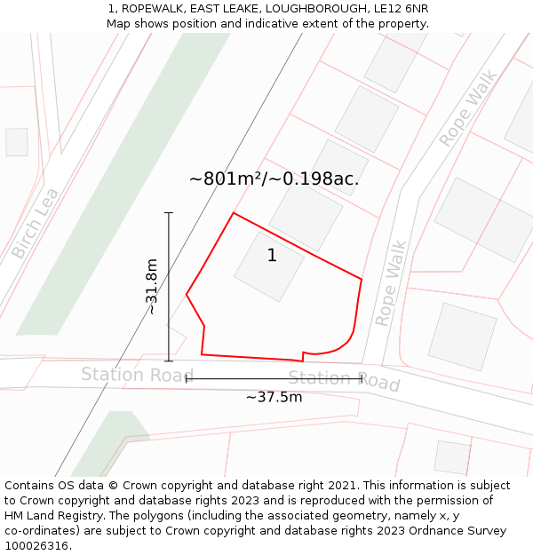 1, ROPEWALK, EAST LEAKE, LOUGHBOROUGH, LE12 6NR: Plot and title map