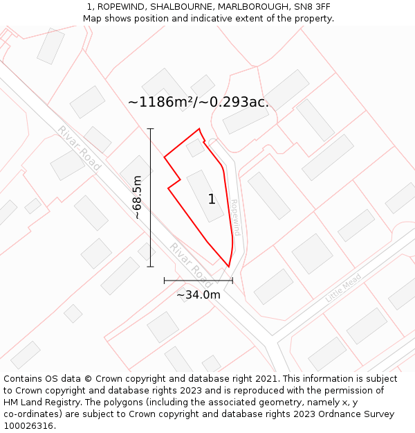 1, ROPEWIND, SHALBOURNE, MARLBOROUGH, SN8 3FF: Plot and title map