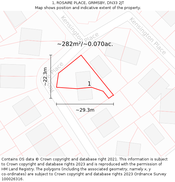 1, ROSAIRE PLACE, GRIMSBY, DN33 2JT: Plot and title map