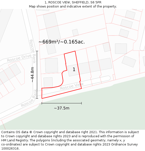 1, ROSCOE VIEW, SHEFFIELD, S6 5PR: Plot and title map