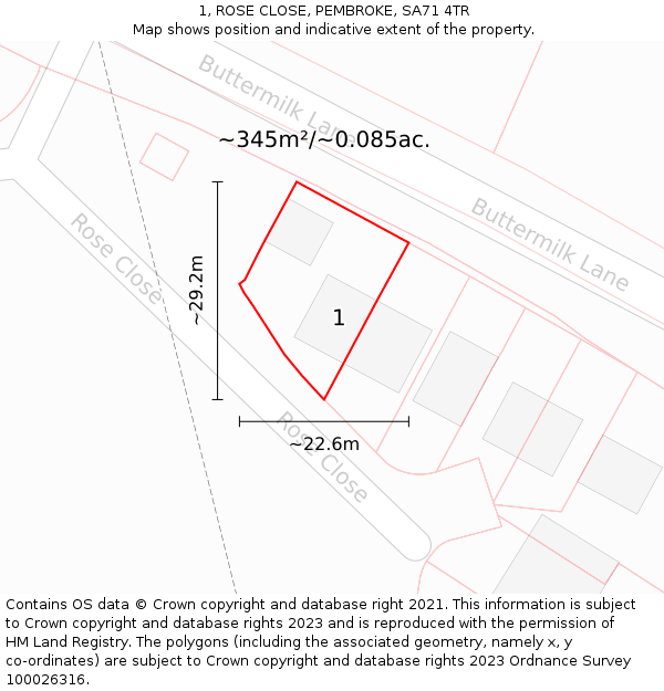 1, ROSE CLOSE, PEMBROKE, SA71 4TR: Plot and title map