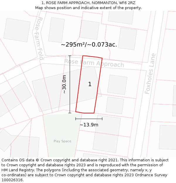 1, ROSE FARM APPROACH, NORMANTON, WF6 2RZ: Plot and title map