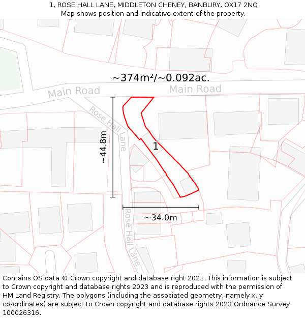 1, ROSE HALL LANE, MIDDLETON CHENEY, BANBURY, OX17 2NQ: Plot and title map