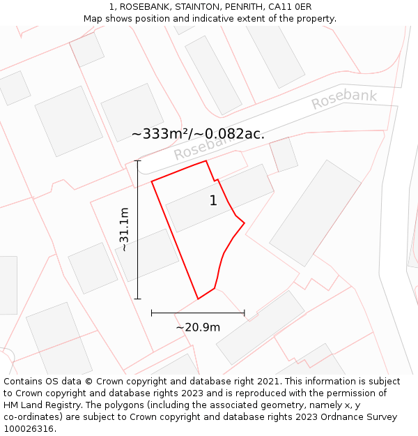 1, ROSEBANK, STAINTON, PENRITH, CA11 0ER: Plot and title map