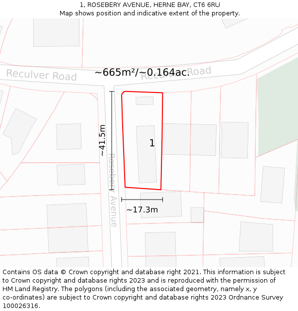 1, ROSEBERY AVENUE, HERNE BAY, CT6 6RU: Plot and title map