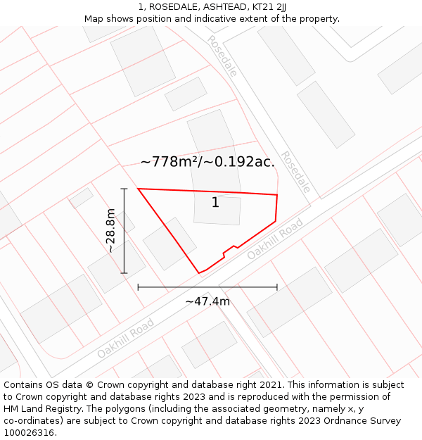 1, ROSEDALE, ASHTEAD, KT21 2JJ: Plot and title map