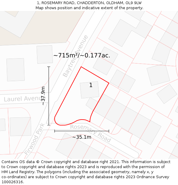1, ROSEMARY ROAD, CHADDERTON, OLDHAM, OL9 9LW: Plot and title map