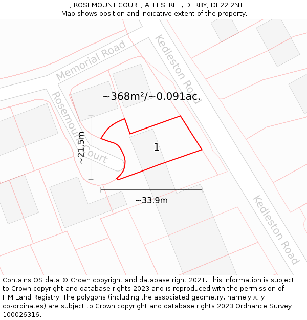 1, ROSEMOUNT COURT, ALLESTREE, DERBY, DE22 2NT: Plot and title map