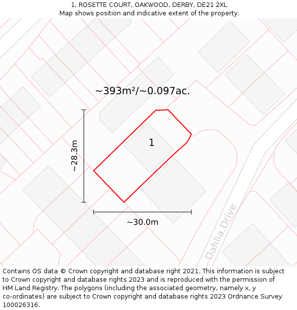 1, ROSETTE COURT, OAKWOOD, DERBY, DE21 2XL: Plot and title map