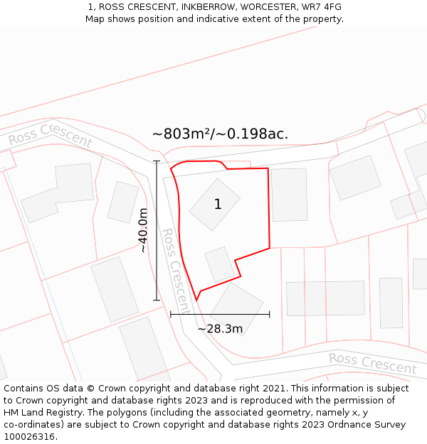 1, ROSS CRESCENT, INKBERROW, WORCESTER, WR7 4FG: Plot and title map