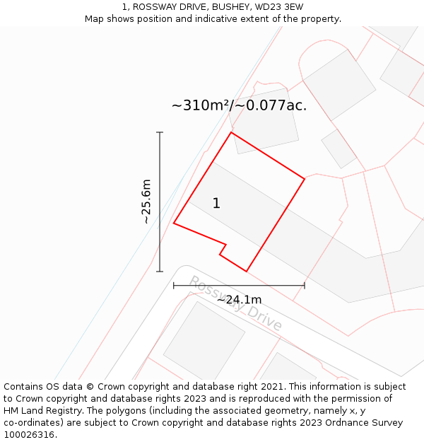 1, ROSSWAY DRIVE, BUSHEY, WD23 3EW: Plot and title map