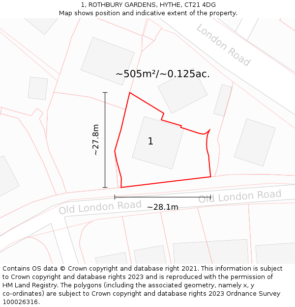 1, ROTHBURY GARDENS, HYTHE, CT21 4DG: Plot and title map