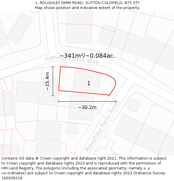 1, ROUGHLEY FARM ROAD, SUTTON COLDFIELD, B75 5TY: Plot and title map