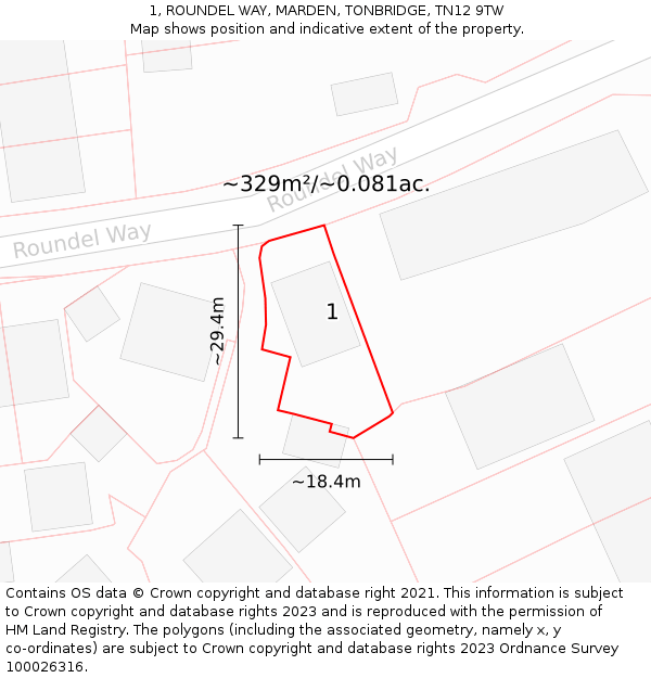 1, ROUNDEL WAY, MARDEN, TONBRIDGE, TN12 9TW: Plot and title map