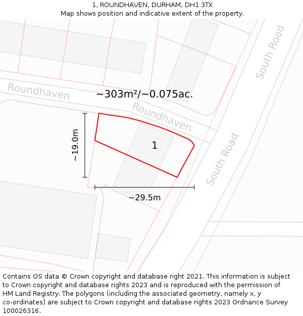 1, ROUNDHAVEN, DURHAM, DH1 3TX: Plot and title map