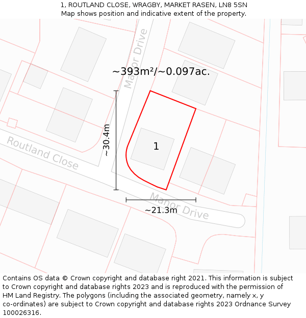 1, ROUTLAND CLOSE, WRAGBY, MARKET RASEN, LN8 5SN: Plot and title map