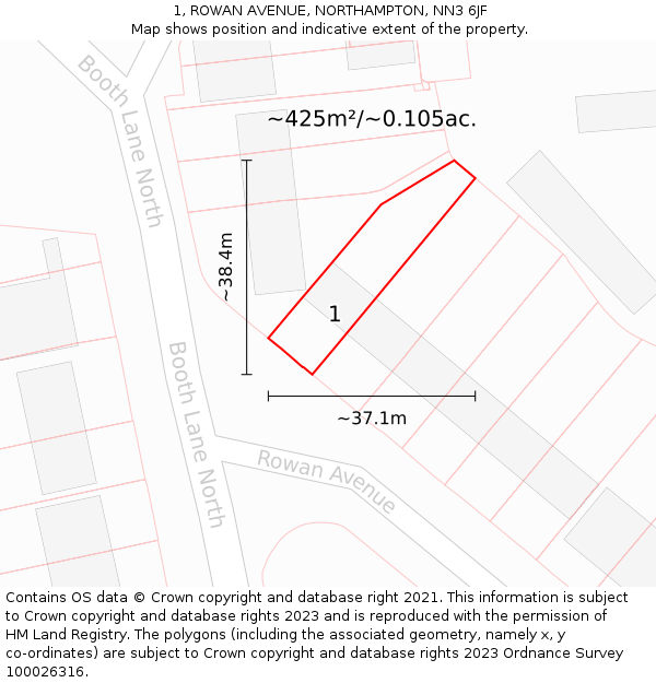 1, ROWAN AVENUE, NORTHAMPTON, NN3 6JF: Plot and title map