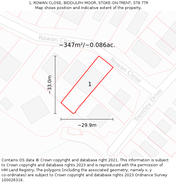 1, ROWAN CLOSE, BIDDULPH MOOR, STOKE-ON-TRENT, ST8 7TR: Plot and title map