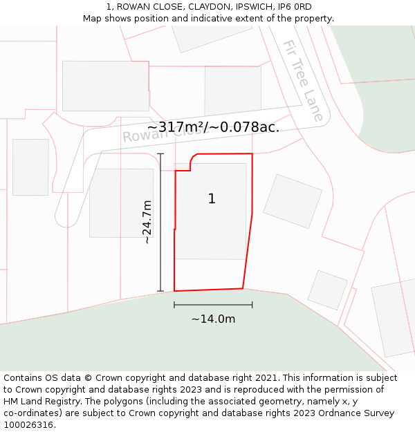 1, ROWAN CLOSE, CLAYDON, IPSWICH, IP6 0RD: Plot and title map