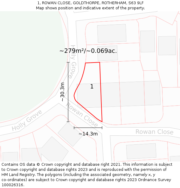 1, ROWAN CLOSE, GOLDTHORPE, ROTHERHAM, S63 9LF: Plot and title map