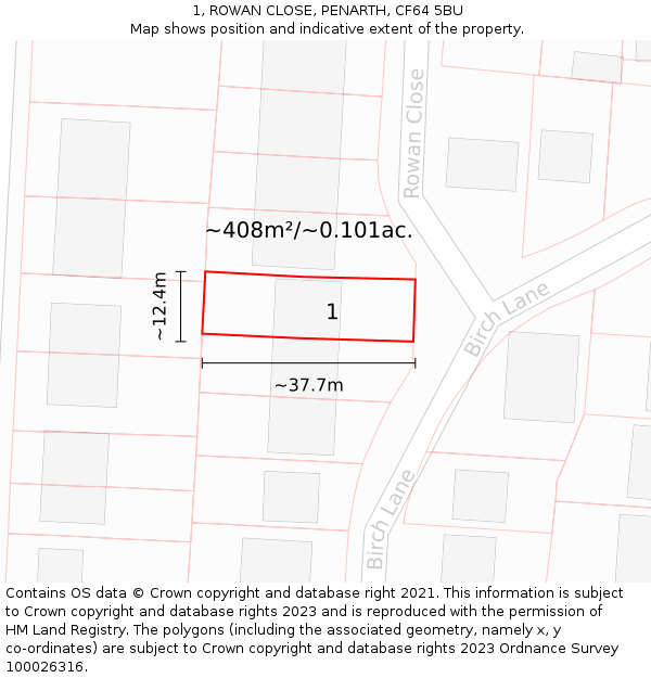 1, ROWAN CLOSE, PENARTH, CF64 5BU: Plot and title map