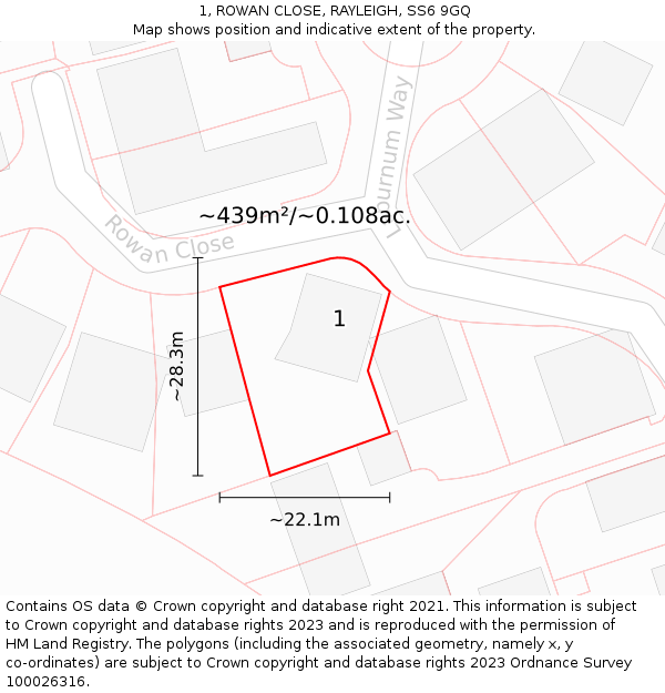 1, ROWAN CLOSE, RAYLEIGH, SS6 9GQ: Plot and title map