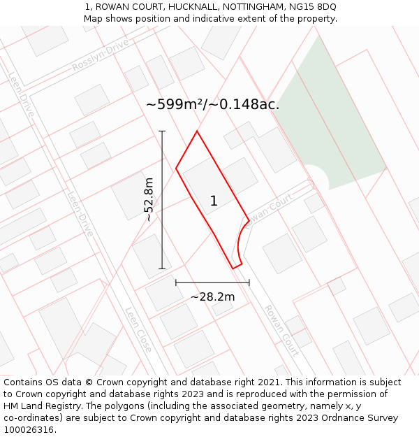 1, ROWAN COURT, HUCKNALL, NOTTINGHAM, NG15 8DQ: Plot and title map